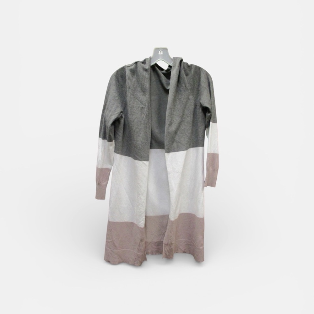 Unbranded Gray White Rose Long Sleeve Open Front Cardigan Sweater Medium